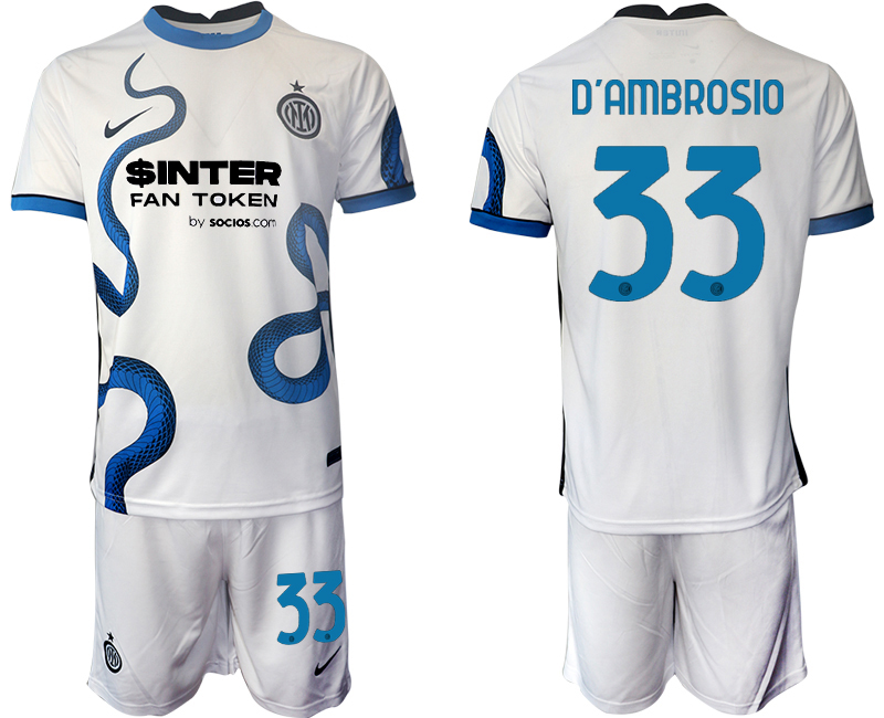 Men 2021-2022 Club Inter Milan away white #33 Soccer Jersey->inter milan jersey->Soccer Club Jersey